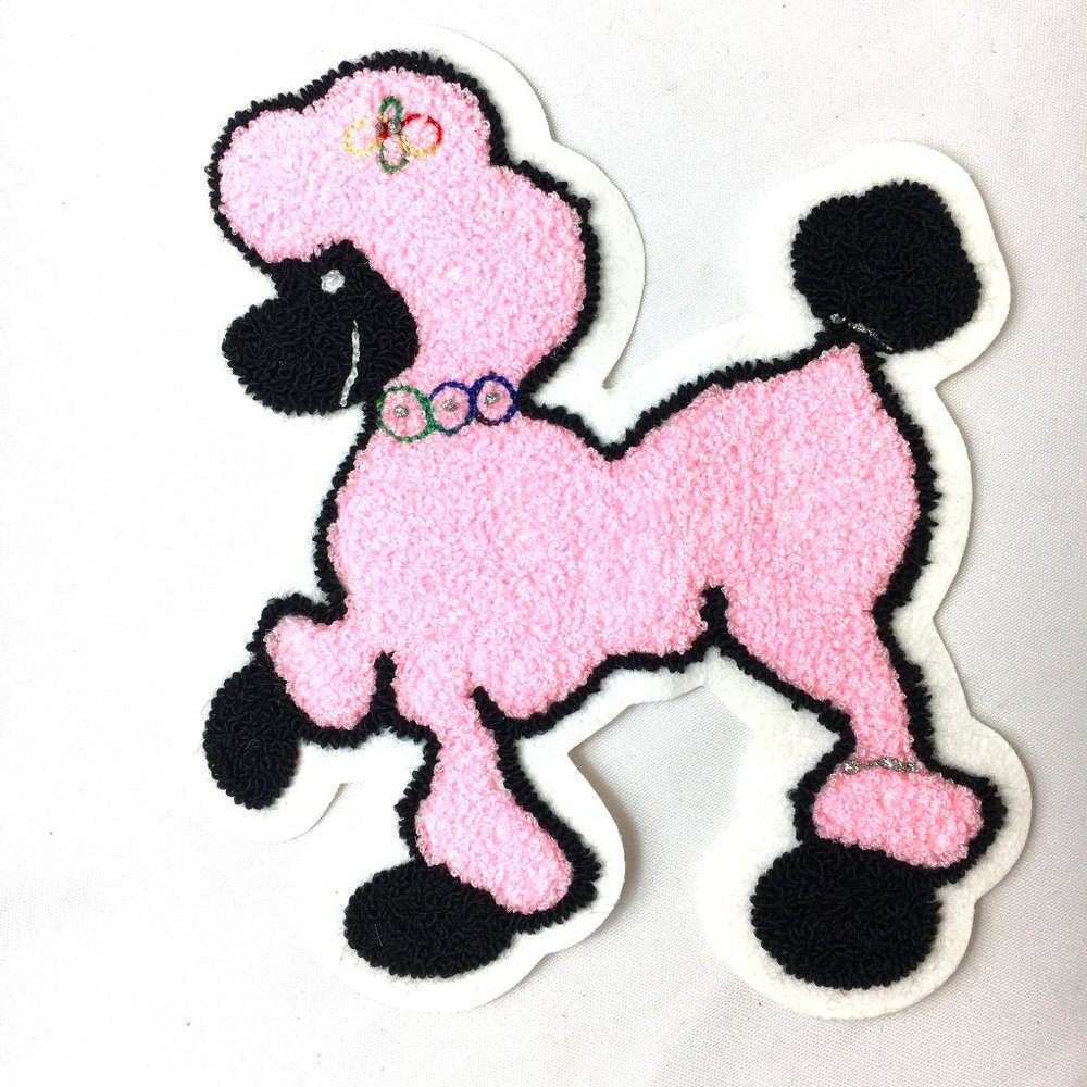 50’s Pink Chenille 8" Poodle Applique Facing Left NOS